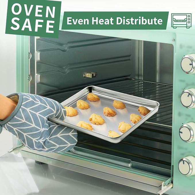 Baking Sheets Set of 2, HKJ Chef Cookie Sheets 2 Pieces Stainless Steel Baking Pans & Toaster Oven Tray Pans, Rectangle Size 9L x 7W x 1H inch & Non Toxic & Healthy & Easy Clean - Image 6
