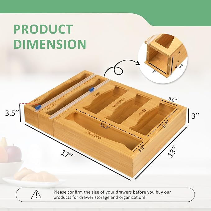 Drawer Organizer for Ziplock Bags and Foil, 6 In 1 Magnetic Foil and Plastic Wrap Organizer, Ziplock Bag Storage Organizer Compatible with Gallon, Quart, Snack and Sandwich Variety Size Bags - Image 2