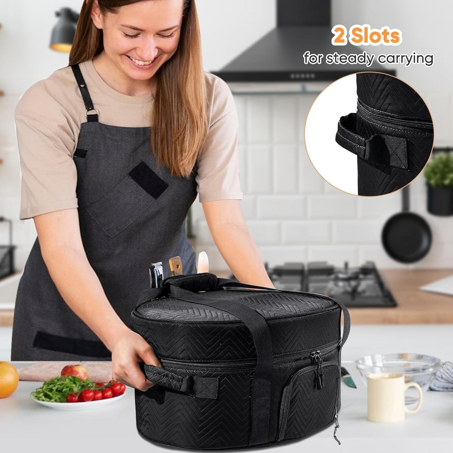 Insulated Slow Cooker Carrying Bag for 6-8 Quart CrockPot and Hamilton Beach Slow Cooker with See-thought Window, Portable Carrier Case with Adjustable Band and Accessory Pocket