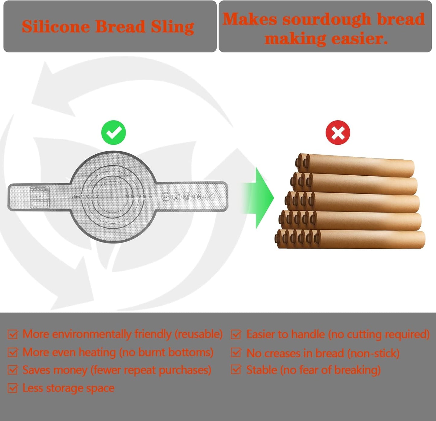 UBeesize Thickened Silicone Bread Sling, Reusable Sourdough Bread Baking Mat For Dutch Oven 2-8 Qrt, Non-Stick, Easy To Clean, With Extra Long Handles Bread Baking Sheet Liner, Grey