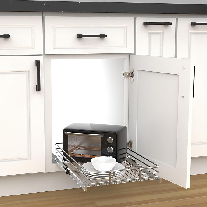 Pull Out Cabinet Organizer, Heavy-Duty Metal Sliding Drawer Shelf for Kitchen Cabinets, Chrome, Doesn't Include Door Fittings (23 * 21 IN) - Image 9