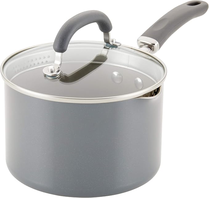 Rachael Ray 12021 Create Delicious Nonstick Sauce Pan / Saucepan with Straining and Lid, 3 Quart - Gray Shimmer by RachaelRayKitchenware