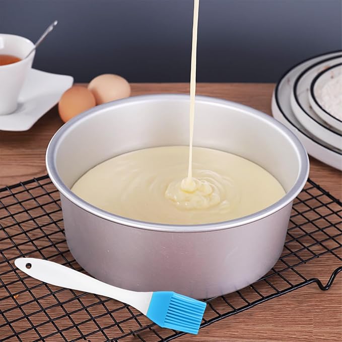 2 Pieces Round Cake Molds, 2 Pieces Silicone Brushes, Aluminum Cake Tins, Cake Baking Tins, Removable Bottom, DIY Baking Tools for Birthday Wedding Party Cakes - Image 6