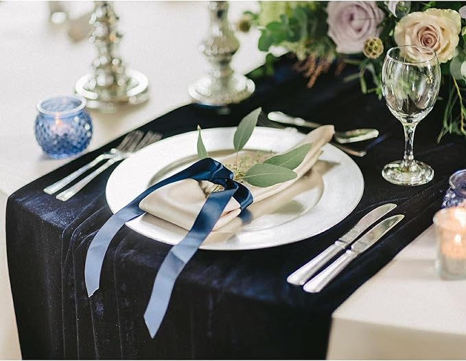Luxurious Velvet Table Runner, 10ft Wedding Reception Decorations, 20x120inch Soft Velvet Fabric, Table Linen Overlay, Wedding Table Runners (Navy Blue, 20X120inch) - Image 2