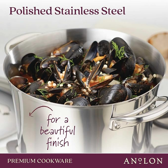 Anolon Nouvelle Stainless Stainless Steel Frying Pan / Fry Pan / Stainless Steel Skillet with Lid - 12 Inch, Silver - Image 5