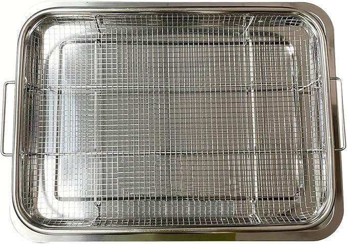 Oven Pan with Grill, Steel Tray, Baking Tray with Cooling Rack, Stainless Steel Rack for Baking Cookies for Roasting Chicken, Pizza (11.93 x 8.89 x 2.28 Inch) - Image 2