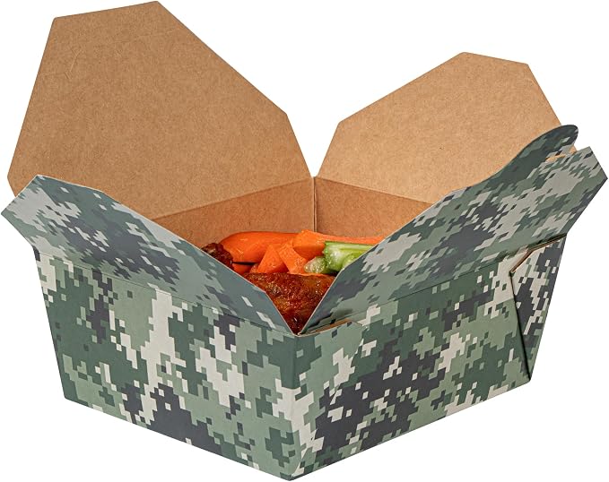 Restaurantware-Bio Tek 6.7 x 5.5 x 2.6 Inch Food Containers, 200 Durable Takeaway Boxes - Disposable, Sturdy, Camouflage Paper 45 Ounce Takeout Boxes, Rectangle, For Takeout And Delivery, Or Picnics - Image 13