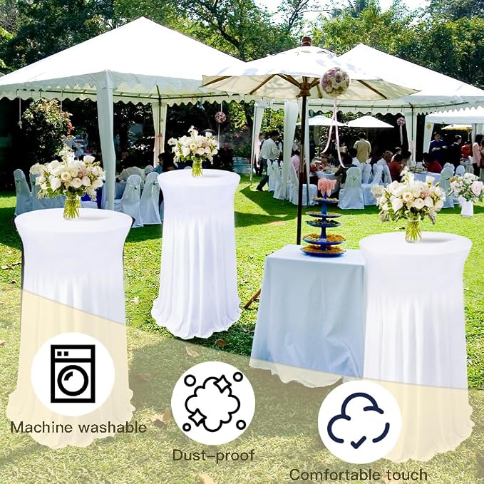 5 Pack White Cocktail Table Covers - 32 x 43 Inch Stretch Spandex Cocktail Tablecloths with Skirt Round Stretch High Top Table Cloths for Party, Bar, Pub, Wedding, Banquet, Birthday - Image 8