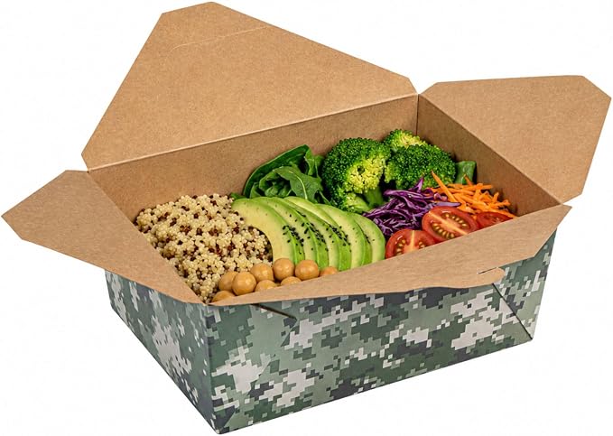 Restaurantware-Bio Tek 8.5 x 6.2 x 3.5 Inch Food Containers, 200 Durable Takeaway Boxes - Disposable, Sturdy, Camouflage Paper 98 Ounce Takeout Boxes, Rectangle, For Takeout And Delivery, Or Picnics - Image 6
