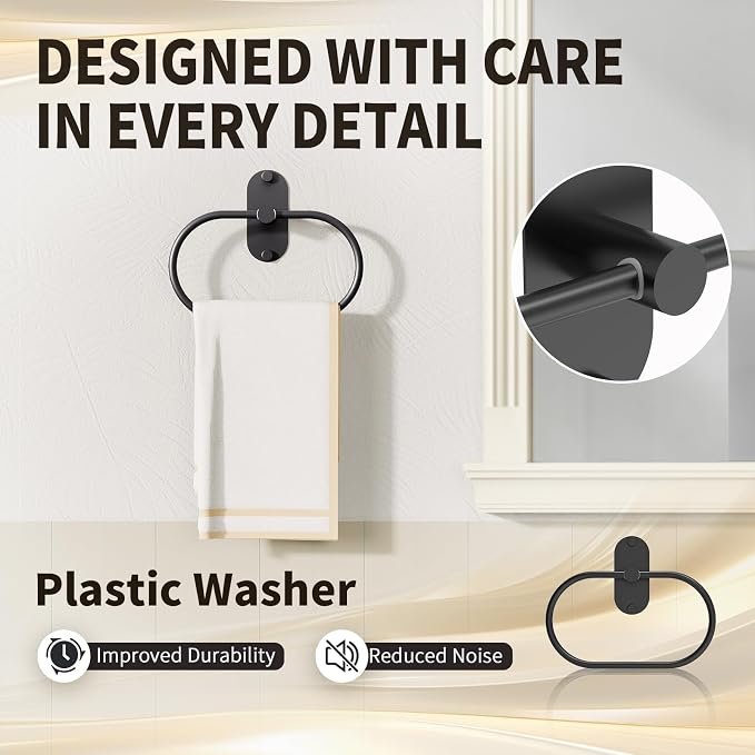 5-Piece Bathroom Hardware Set, Adhesive or Drill Wall Mount, Black - Image 4