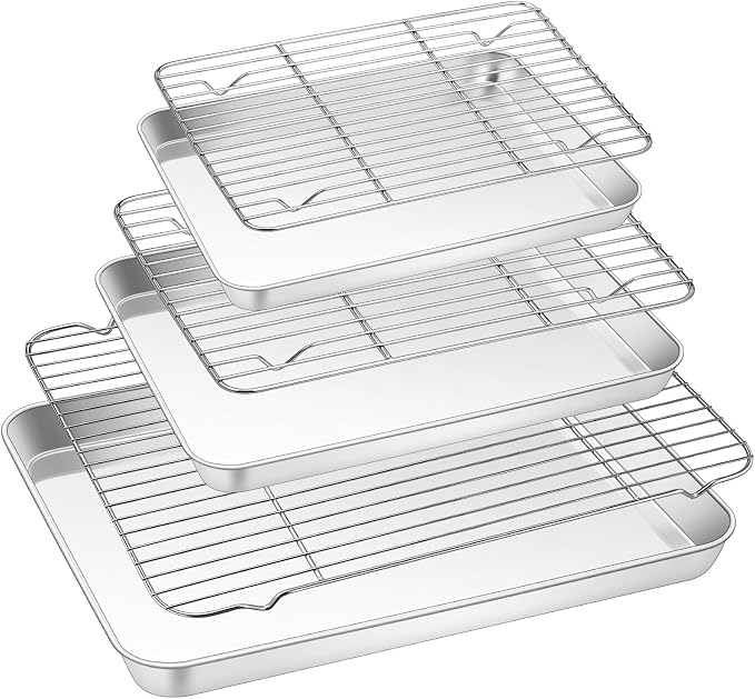 TeamFar Baking Sheet with Rack Set, 3 Pans + 3 Racks, 17.6/12.5/10.5 Inch | Stainless Steel Cookie Sheets Baking Pans Trays and Cooling Racks for Cooking, Non-Toxic & Heavy Duty, Dishwasher Safe by TeamFar