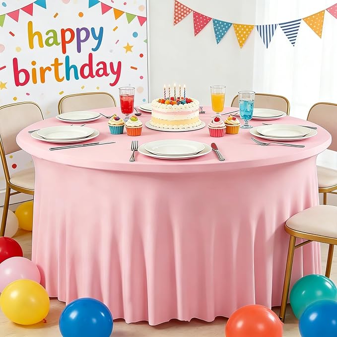 10 Pack Pink Spandex Round Tablecloths for 60inch Tables, 120 Inch Stretchy 5ft Round Fitted Tablecloth Wrinkle Free Washable Table Cloths Table Covers with Skirt for Wedding Party Birthday Banquet - Image 6