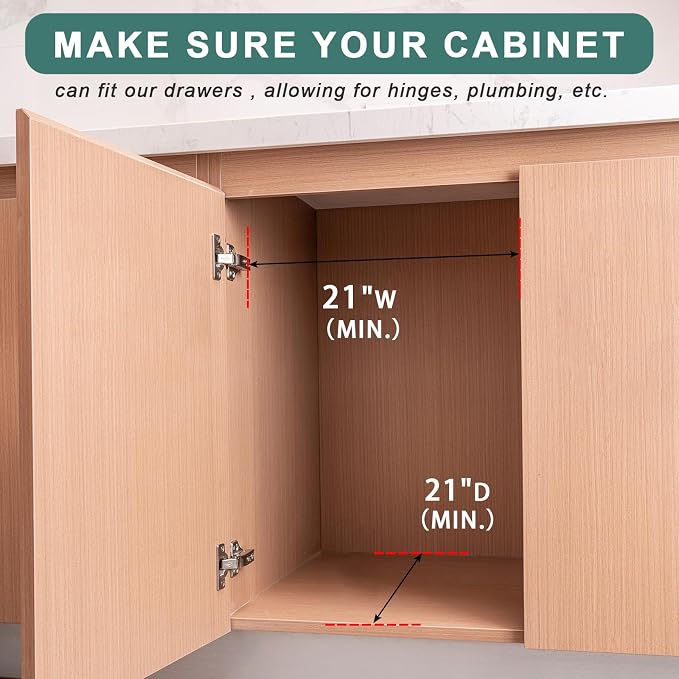 Fully Assembled Pull Out Cabinet Drawer, Wood Pull Out Cabinet Organizer, Soft Close Slide Out Pull Out Drawers for Kitchen Cabinets, Fast and Easy DIY Installation, 21”W x 21”D - Image 4