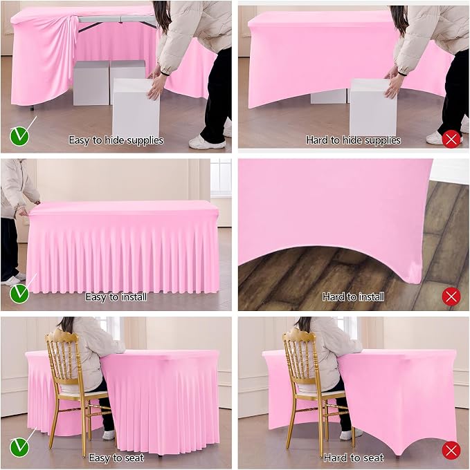 Spandex Tablecloth 8FT Rectangle Table Cover 4 Pack Pink Wrinkle-Free - Image 3