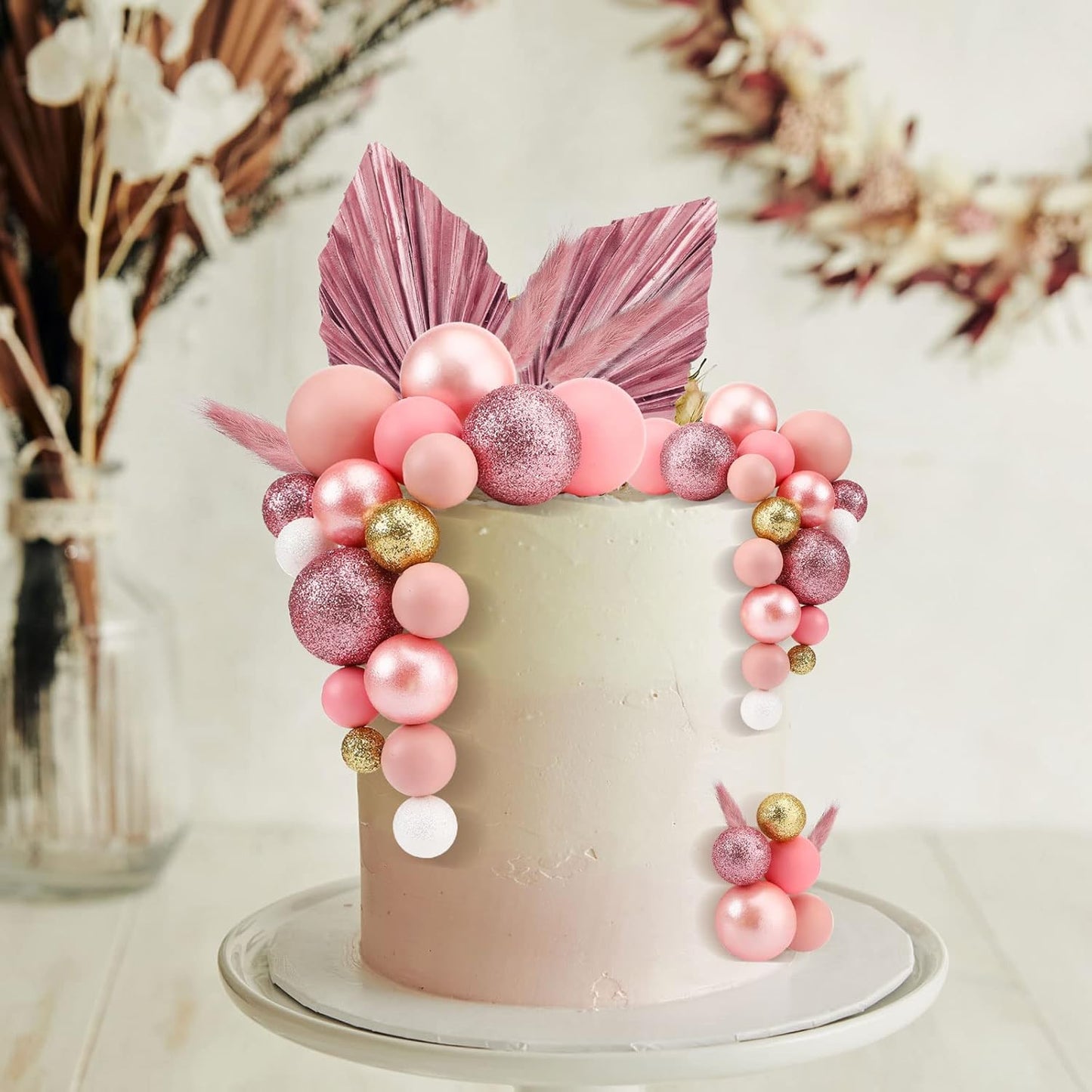 108 Pcs Balls Cake Topper DIY Cupcake Insert Foam Balloons for Cake Baking Wedding Anniversary Birthday Decoration(Assorted Pink, White, Gold,Multi Sizes)
