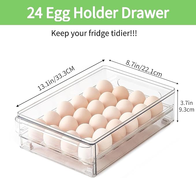 vacane Egg Holder for Refrigerator, 48 Capacity Clear Egg Storage Drawer with Non-Slip Pads, Stackable BPA-Free Egg Organizer Tray for Fridge - Image 3