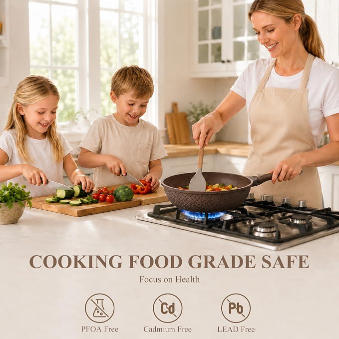 15-Piece Pots and Pans Set, Non Stick with Detachable Handle, Nonstick Cookware Sets, Kitchen Cooking Set, Camping Cookware, Dishwasher & Oven Safe, Brown（Fish Scale Shaped) - Image 2