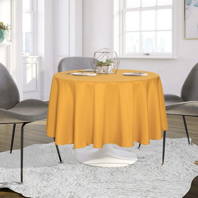 sancua 90 Inch Round Tablecloth, Gold - Image 3