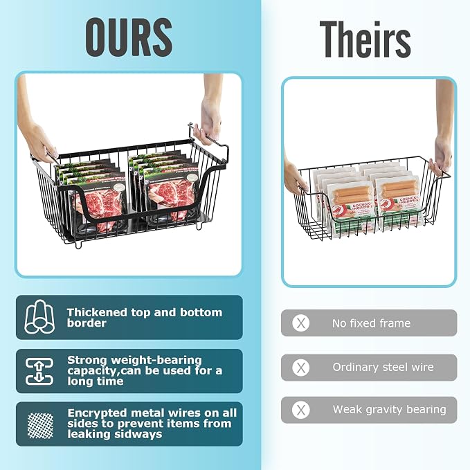 GAOKASE 6 Pcs Stackable Wire Baskets for Pantry Organizers and Storage, | Vegetable Fruit Basket for Countertop,Kitchen Storage Metal Baskets,Produce Potato Onion Storage Bin,Black - Image 6