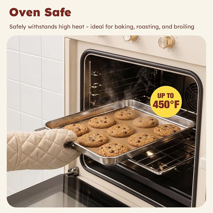% Baking Sheet Set of 3: Stainless Steel Cookie Sheets for Baking | ././  Baking Pans Set - Dishwasher Safe, Rust Resistant - Mirror Finish, Non Toxic & BPA Free - Image 5
