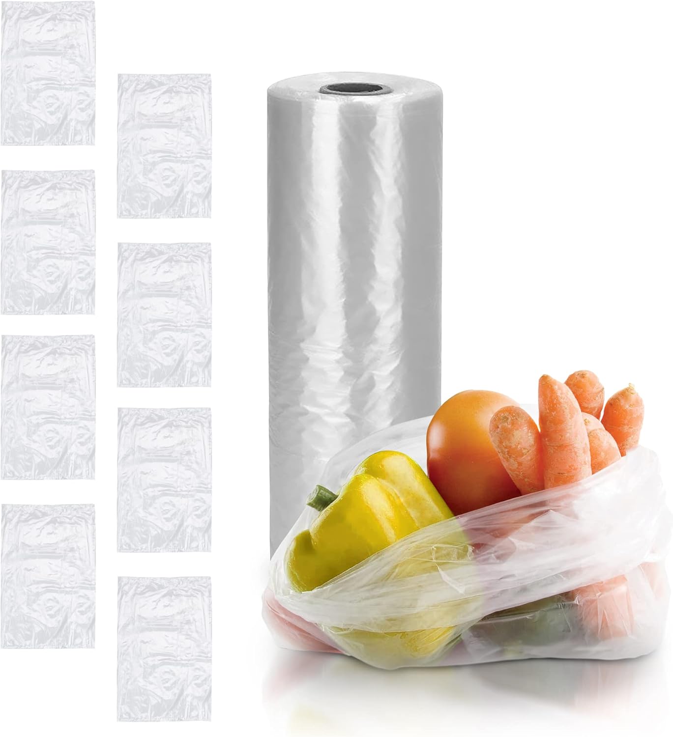 Plastic Produce Bag on a Roll, 11 x 17 Inch. Roll of 610 Clear Food Storage Bags, 0.5 Mil. Roll of Plastic Bags for Food. Clear Food Bags. Plastic Food Bags for Meat, Fruits, Meals