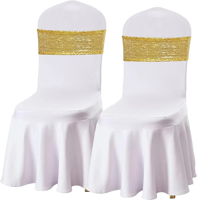SquarePie Pack of 20 Sequin Chair Sashes Glitter Gold Bows Bands for Wedding Banquet Party Decor - Image 2