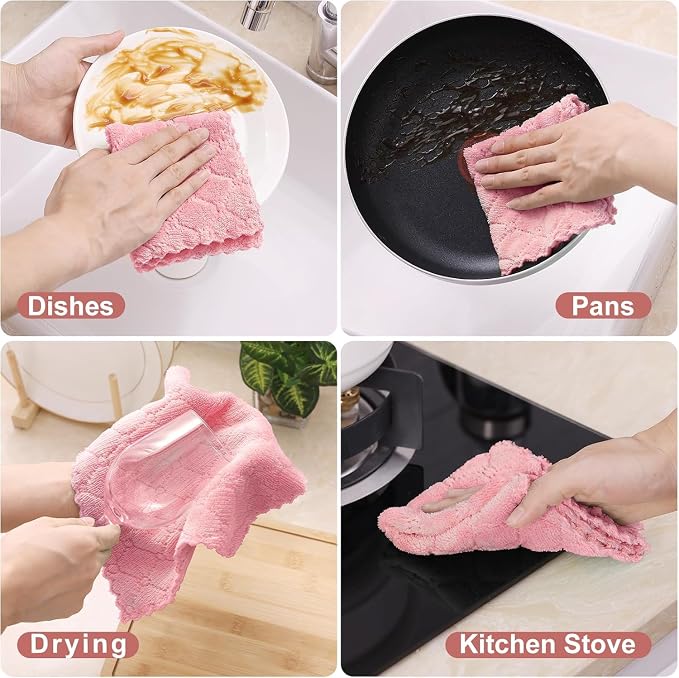Homaxy 12 Pack Super Soft & Absorbent Dish Cloths, 10" x 10", Pink - Image 4