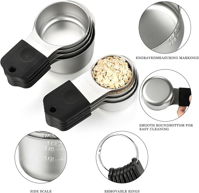 Magnetic Measuring Cups and Spoons Set of 17 Including 8 Stainless Steel Stackable Magnetic Measuring Cup 8 Magnetic Measuring Spoon with Leveler for Dry Liquid Ingredient - Image 3
