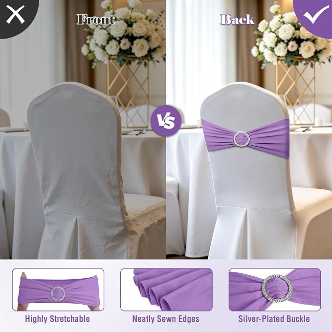 LEBENGURU Purple Stretch Chair Sashes 30pcs with Buckle Slider - Image 6