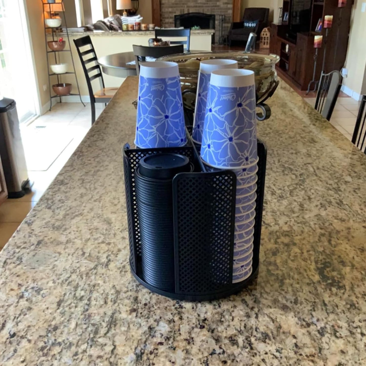 Coffee Cup Dispenser, Disposable Paper Cup and Lid Holder 360° Rotatable with 4 Compartments,Can Stacking 3-16oz Cups and Lid Holder for Coffee Shop,Home Countertop,Office,Restaurant,Kitchen