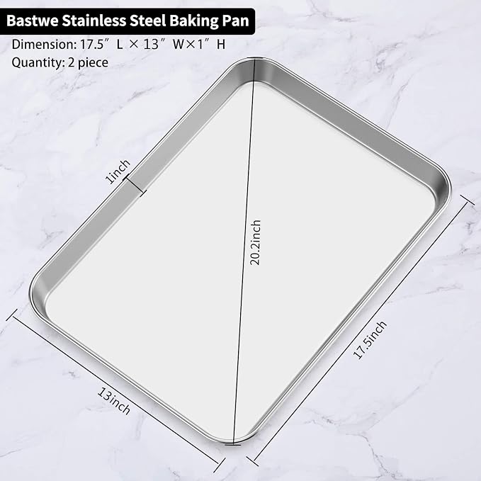Baking Sheet Set of 5, Bastwe 18 inch Commercial Grade Stainless Steel Baking Pan, Professional Bakeware Oven Tray, Healthy & Non-toxic, Rust Free & Mirror Finish, Easy Clean & Dishwasher Safe - Image 7