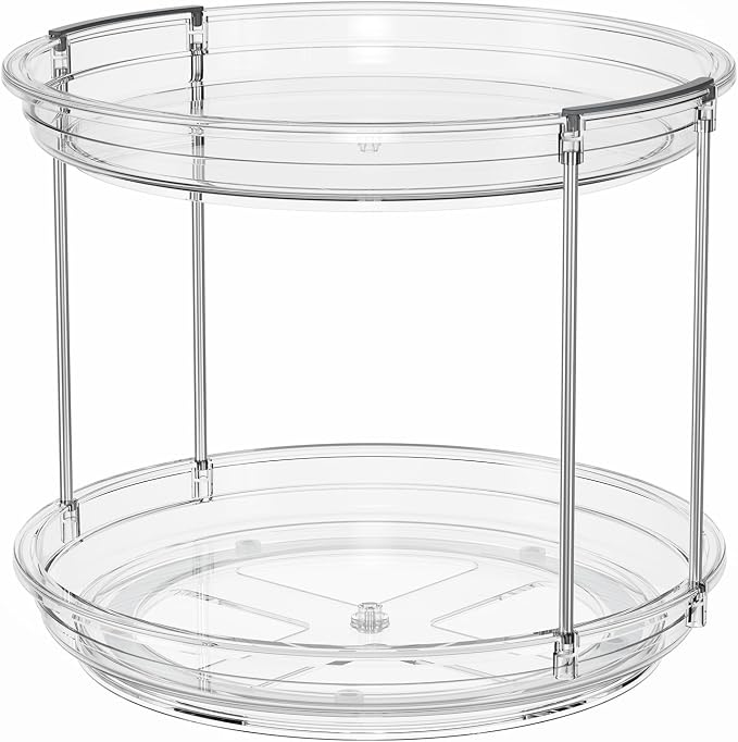 LAMU 2 Tier Lazy Susan Turntable Organizer 9.25'' Rotating Spice Rack Organization for Cabinet, Kitchen, Pantry, Countertop, Bathroom, Vanity, Medicine Cabinet Organizer, Clear - Image 9