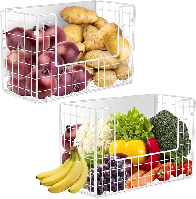Ofiray-home Magnetic Fridge Shelf, Fruit Potato & Onion Storage Bins, Pantry Organizers, Large Container Basket for Refrigerator, Kitchen Counter, Cabinet (2, White) by Ofiray-home