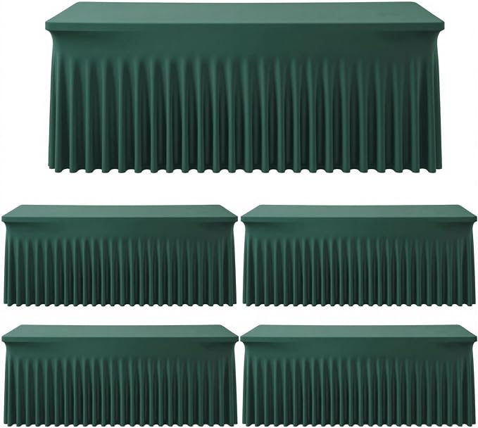 Spandex Tablecloth 6FT Rectangle Table Cover 4Pcs Hunter Green Wrinkle-Free by Outpain