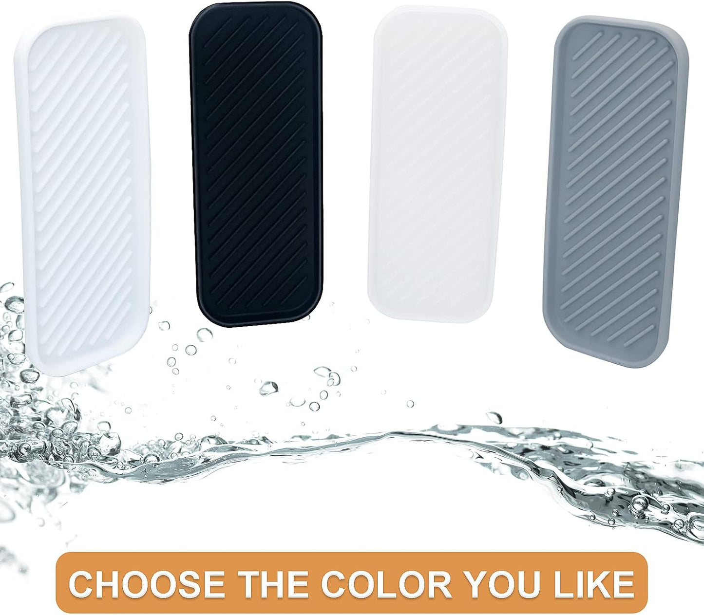 Silicone Organizer Tray, Soap and Sponge Holder for Kitchen Sink, Bathroom - Storage Tray for Dish Brush, Soap Dispenser, Dishwashing Accessories- 2 Pack (Black)