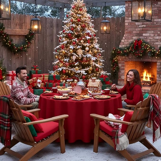sancua Round Tablecloth, 108 Inch, Christmas Red - Image 3