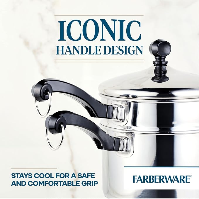 Farberware Classic Series Double Boiler and Saucepan with Lid, 2 Qt - Image 3