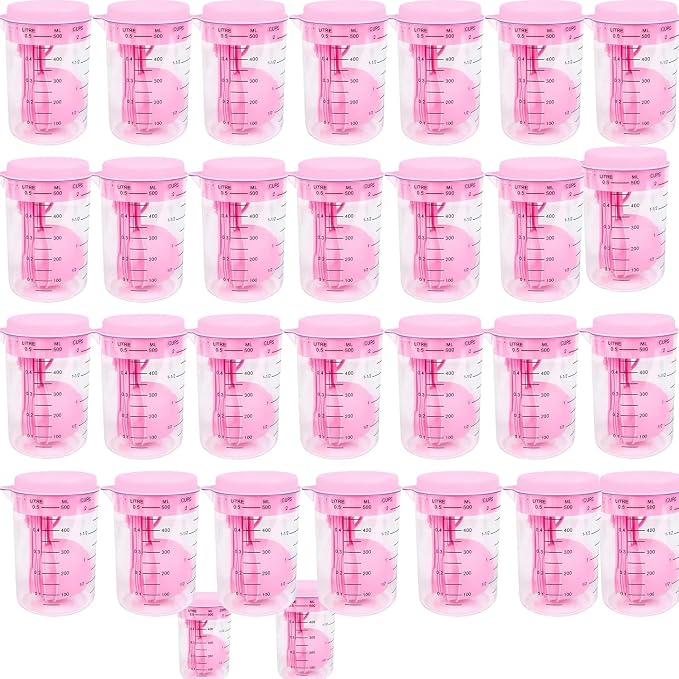 7 Piece Kitchen Measuring Tool, Plastic Measuring Cup Measuring Spoon with Scale Scale Set Plastic Measuring Cup Set Kitchen Tool, Nesting Measuring Cups Measuring Cups, for Cooking (30PCS PINK) by Unknown