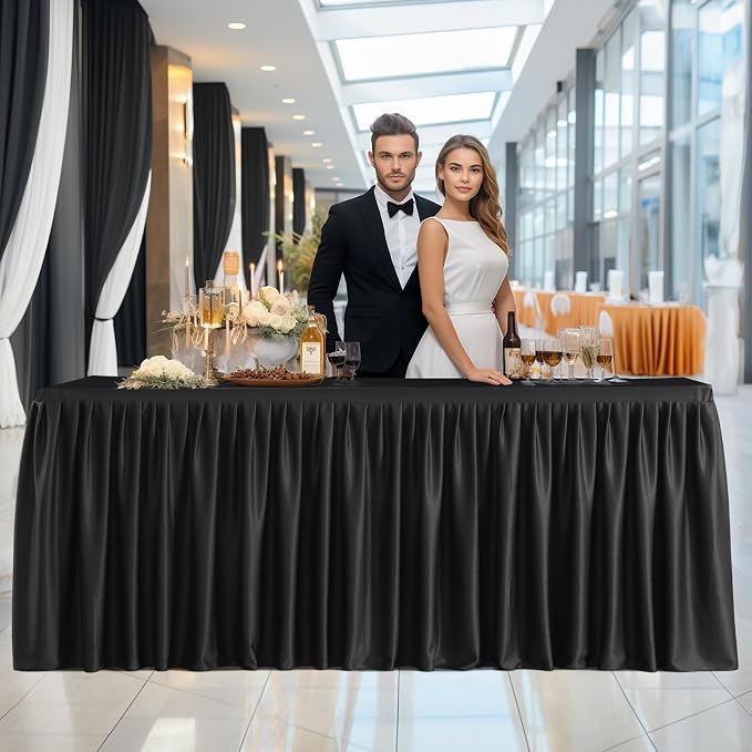Wish Care Black Table Clothes for Rectangle Tables 6ft, Wrinkle Resistant Fitted Table Cloth with Pleated Ruffle Skirts for Banquet Wedding Baby Shower Folding Tables - Image 7