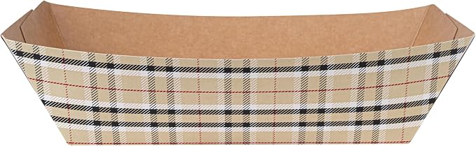 Restaurantware-Bio Tek 2 Pound Food Trays, 50 Disposable Paper Food Trays - Heavy-Duty, Greaseproof, Plaid Paper Boats, For Snacks, Appetizers, Or Treats, Use At Parties Or Carnivals - Image 8