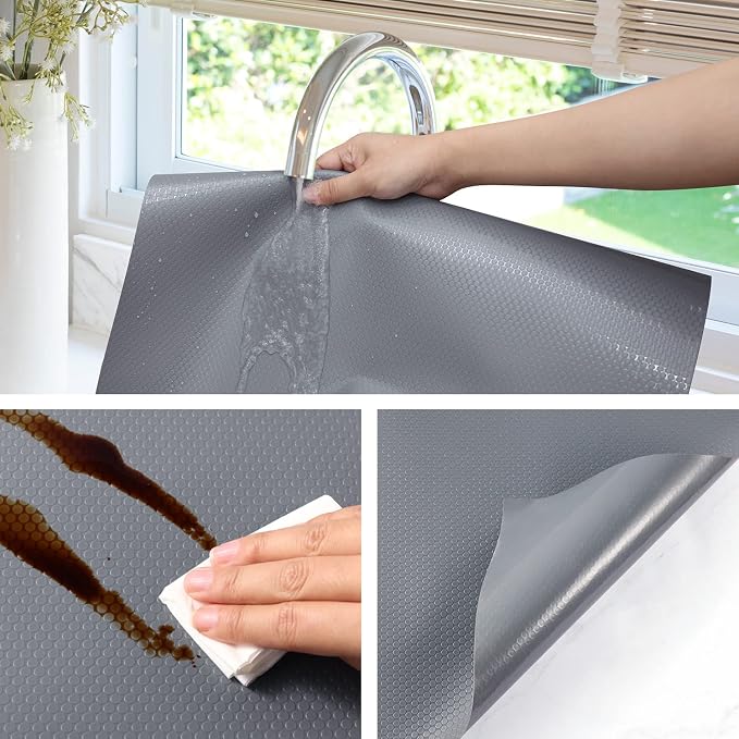 Kitchen Shelf Liner, Non Slip Drawer Fridge Mat Gray 11.8"× 236.2" - Image 3