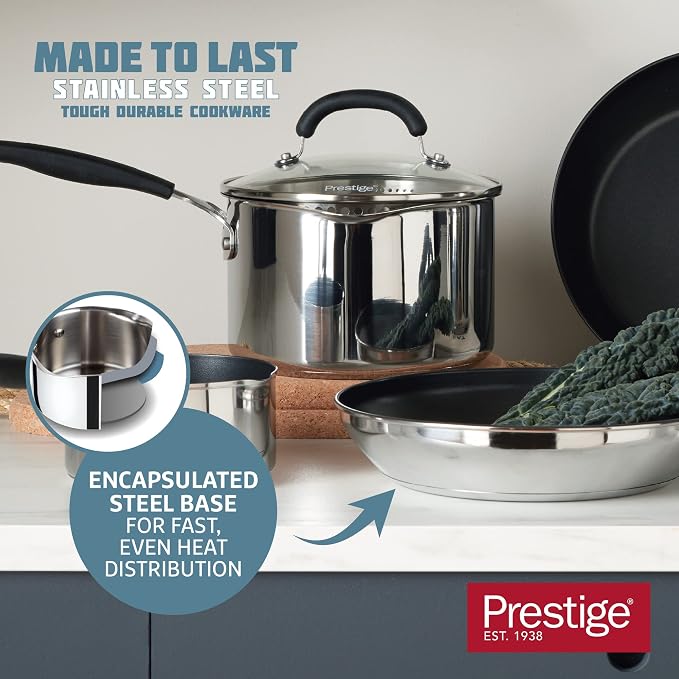 Prestige Made To Last Stainless Steel Milk Pan with Pouring Lip 14cm - Non Stick Milk Pan Induction Hob Suitable with Easy Grip Silicone Handles, Dishwasher Safe Cookware - Image 4