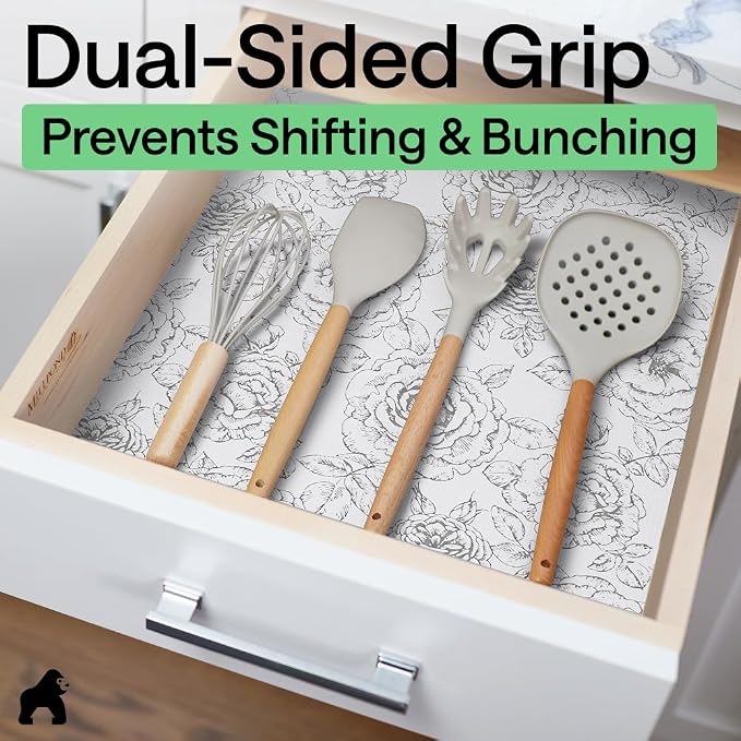 GORILLA GRIP Shelf Liner, Kitchen Drawer Protector, 20x240 Floral Gray - Image 4