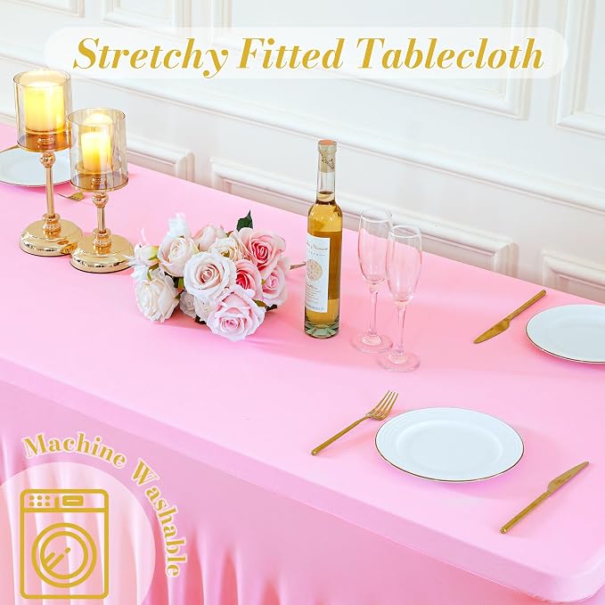 gogoparti 6 Pack Spandex Pink Fitted Table Cloth for 6ft Rectangle Tables Pink Stretch Tablecloth Table Covers Banquet Table Clothes Wrinkle Free Table Skirt for Parties Wedding - Image 7