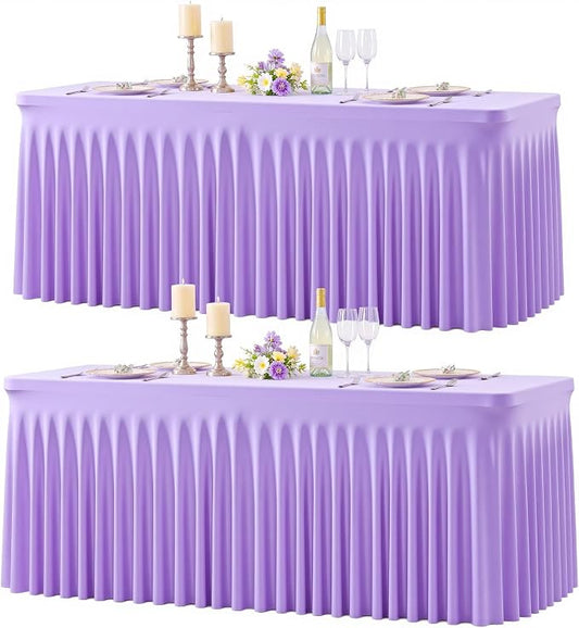 gogoparti 2 Pack Spandex Purple Fitted Table Cloth for 8ft Rectangle Tables Purple Stretch Tablecloth Table Covers Skirt Banquet Wrinkle Free Tablecloths for Parties Wedding by Gogoparti