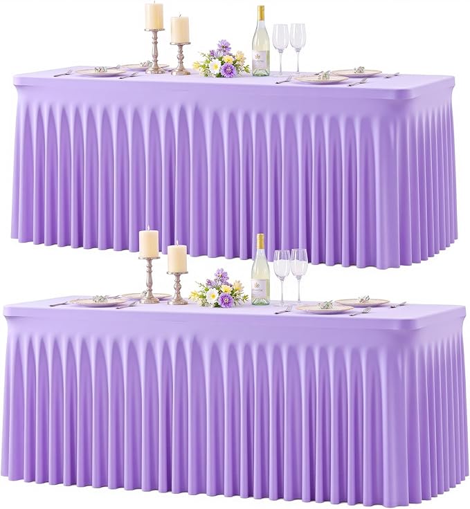 2 Pack Purple Table Cloth for 6 Foot Rectangle Tables Spandex Fitted Tablecloth 6ft Stretch Table Covers Skirt Purple Banquet Tablecloths Wrinkle Free Tablecloth for Party Wedding Birthday Event by Tao-GePartyDecorations
