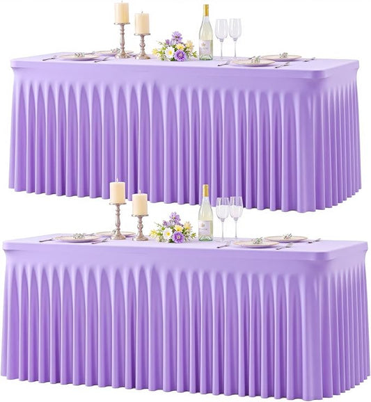 2 Pack Purple Table Cloth for 6 Foot Rectangle Tables Spandex Fitted Tablecloth 6ft Stretch Table Covers Skirt Purple Banquet Tablecloths Wrinkle Free Tablecloth for Party Wedding Birthday Event by Tao-GePartyDecorations