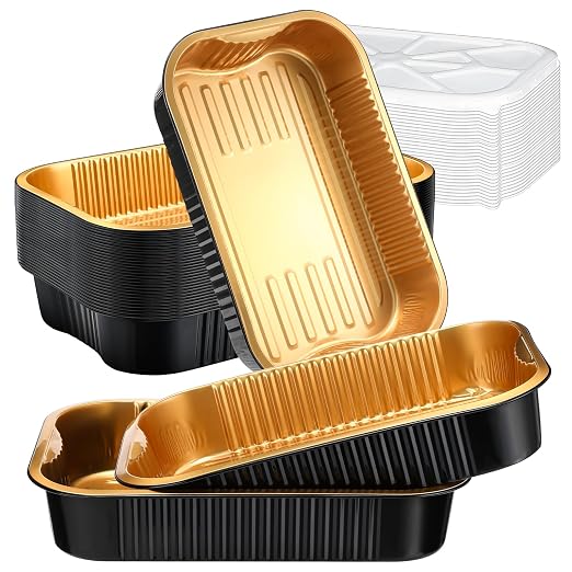 Baderke 30 Set Heavy Duty Aluminum Foil Pans with Lids 9x13, Black Gold | Double Thick Aluminum Foil Baking Pan, Food Container, Disposable for Heating Cooking Meal Prep Storage Freezer and Takeout by Baderke