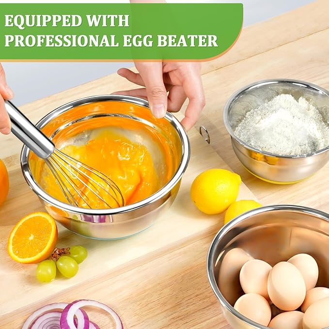Mixing Bowls with Lids Set,10pcs Stainless Steel Mixing Bowls with Graters and Egg Whisk &Non-Slip Bottoms Food Prep Nesting Bowls for Baking, Cooking, Meal Storage(1.2QT-5.5QT) - Image 4