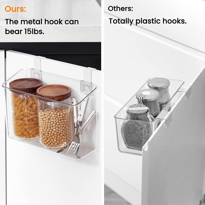 vacane Hanging Basket with Removable Hooks, Plastic Over Cabinet Door Organizer for Organizing Over the Cabinet Organizer Holder for Kitchen, Pantry, Bathroom-Hang Outside or Inside Door-4 Pack - Image 4